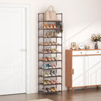 10 Tiers Tall Shoe Rack 20-25 Pairs Boots Organizer Storage Sturdy Narrow Shoe Shelf for Entryway, Closets with Hooks, Black - Grand Goldman