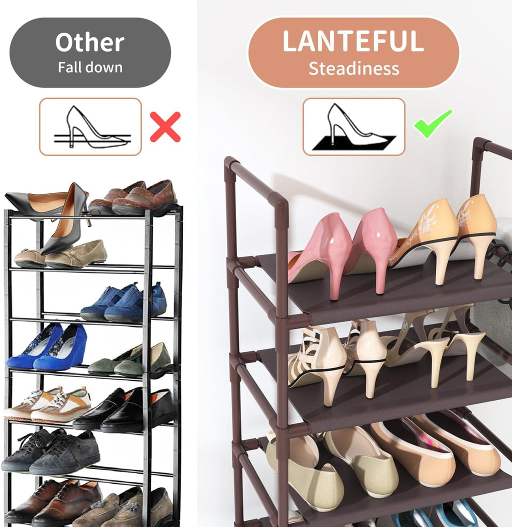 10 Tiers Tall Shoe Rack 20-25 Pairs Boots Organizer Storage Sturdy Narrow Shoe Shelf for Entryway, Closets with Hooks, Black - Grand Goldman