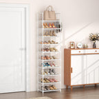 10 Tiers Tall Shoe Rack 20-25 Pairs Boots Organizer Storage Sturdy Narrow Shoe Shelf for Entryway, Closets with Hooks, Black - Grand Goldman