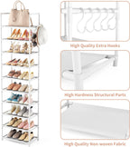 10 Tiers Tall Shoe Rack 20-25 Pairs Boots Organizer Storage Sturdy Narrow Shoe Shelf for Entryway, Closets with Hooks, Black - Grand Goldman