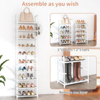 10 Tiers Tall Shoe Rack 20-25 Pairs Boots Organizer Storage Sturdy Narrow Shoe Shelf for Entryway, Closets with Hooks, Black - Grand Goldman