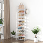 10 Tiers Tall Shoe Rack 20-25 Pairs Boots Organizer Storage Sturdy Narrow Shoe Shelf for Entryway, Closets with Hooks, Black - Grand Goldman