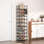 10 Tiers Tall Shoe Rack 20-25 Pairs Boots Organizer Storage Sturdy Narrow Shoe Shelf for Entryway, Closets with Hooks, Black - Grand Goldman
