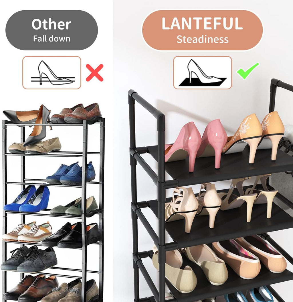 10 Tiers Tall Shoe Rack 20-25 Pairs Boots Organizer Storage Sturdy Narrow Shoe Shelf for Entryway, Closets with Hooks, Black - Grand Goldman