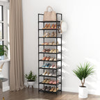10 Tiers Tall Shoe Rack 20-25 Pairs Boots Organizer Storage Sturdy Narrow Shoe Shelf for Entryway, Closets with Hooks, Black - Grand Goldman