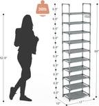 10 Tiers Tall Shoe Rack 20-25 Pairs Boots Organizer Storage Sturdy Narrow Shoe Shelf for Entryway, Closets with Hooks, Black - Grand Goldman