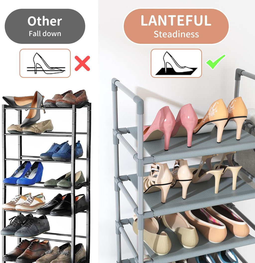 10 Tiers Tall Shoe Rack 20-25 Pairs Boots Organizer Storage Sturdy Narrow Shoe Shelf for Entryway, Closets with Hooks, Black - Grand Goldman