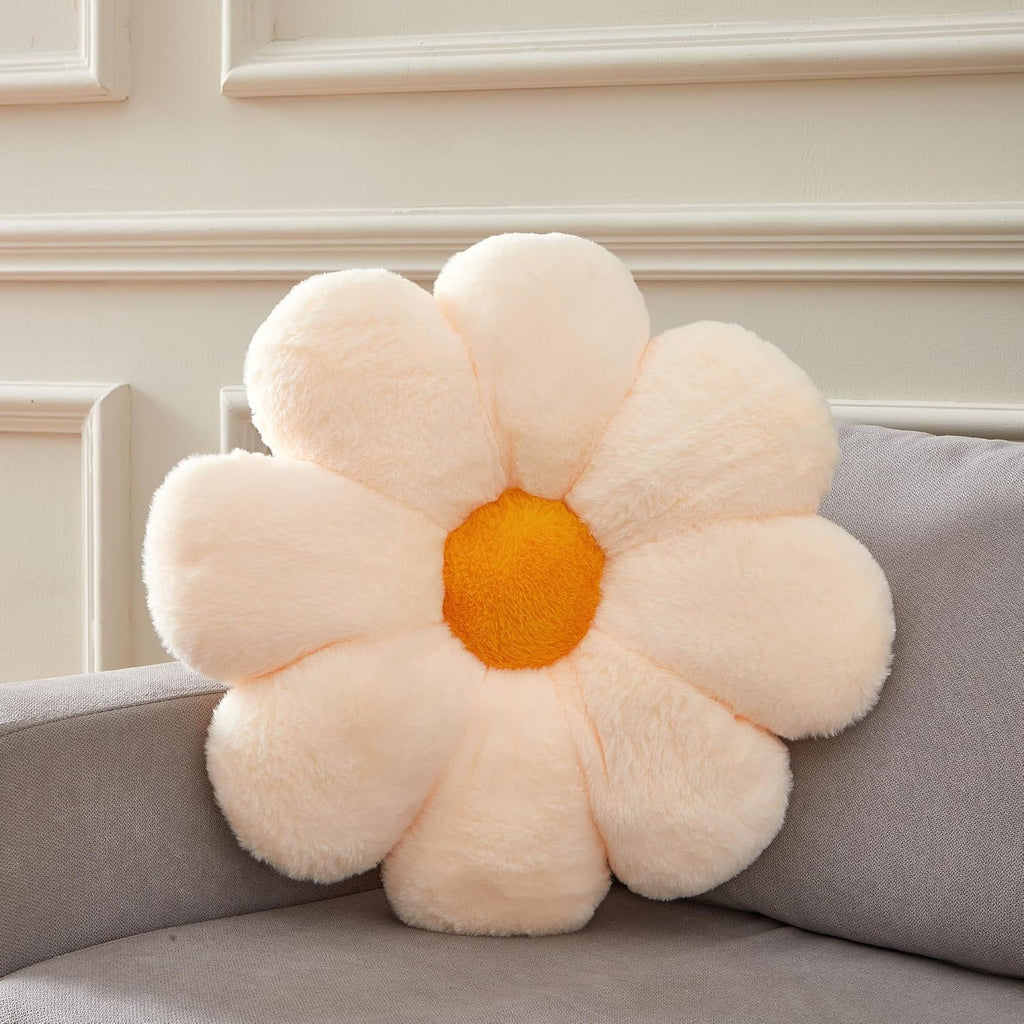 17.7In Cute White Daisy Flower Shaped Kids Throw Pillow Flower Throw Pillow Floor Pillow Cushion Sunflower Pillow Decorative Pillow for Kids Teens Tweens Girls. - Grand Goldman