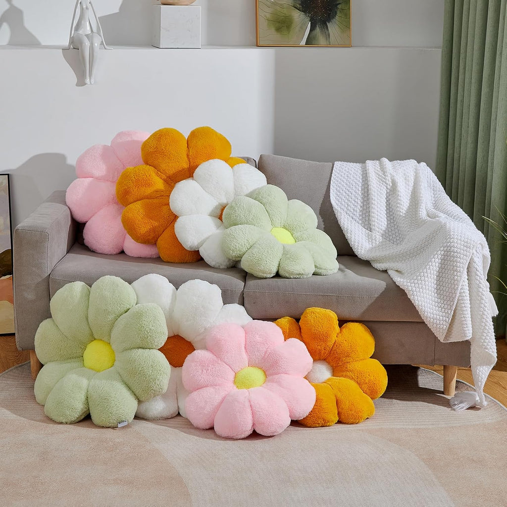 17.7In Cute White Daisy Flower Shaped Kids Throw Pillow Flower Throw Pillow Floor Pillow Cushion Sunflower Pillow Decorative Pillow for Kids Teens Tweens Girls. - Grand Goldman