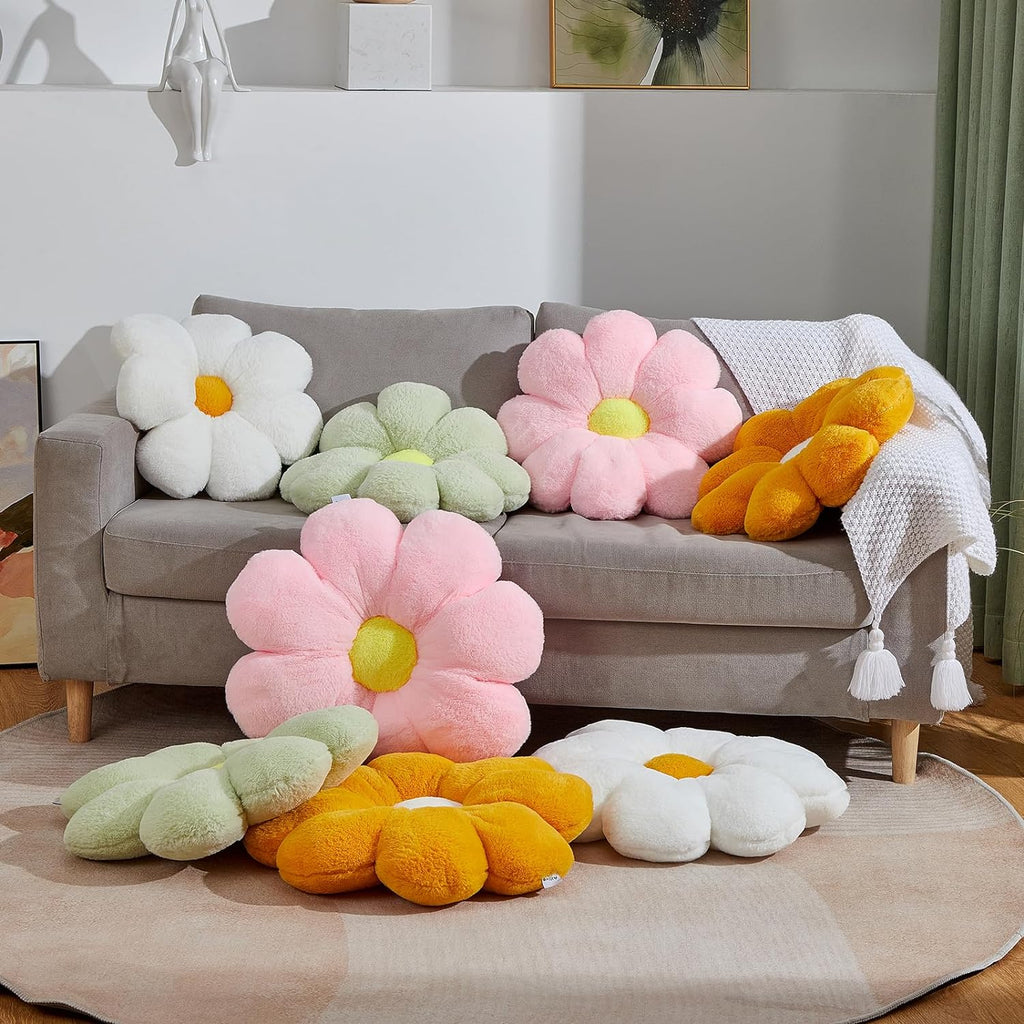 17.7In Cute White Daisy Flower Shaped Kids Throw Pillow Flower Throw Pillow Floor Pillow Cushion Sunflower Pillow Decorative Pillow for Kids Teens Tweens Girls. - Grand Goldman