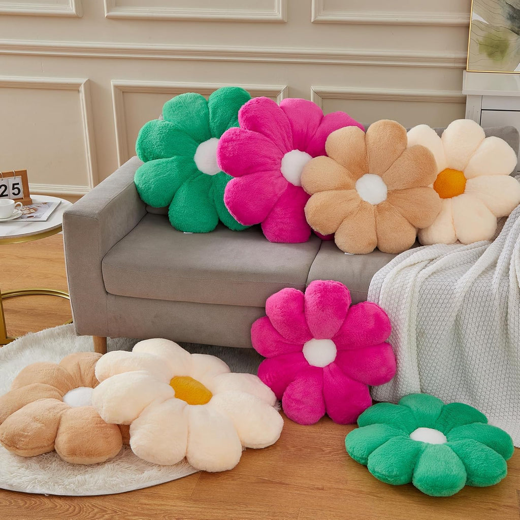 17.7In Cute White Daisy Flower Shaped Kids Throw Pillow Flower Throw Pillow Floor Pillow Cushion Sunflower Pillow Decorative Pillow for Kids Teens Tweens Girls. - Grand Goldman