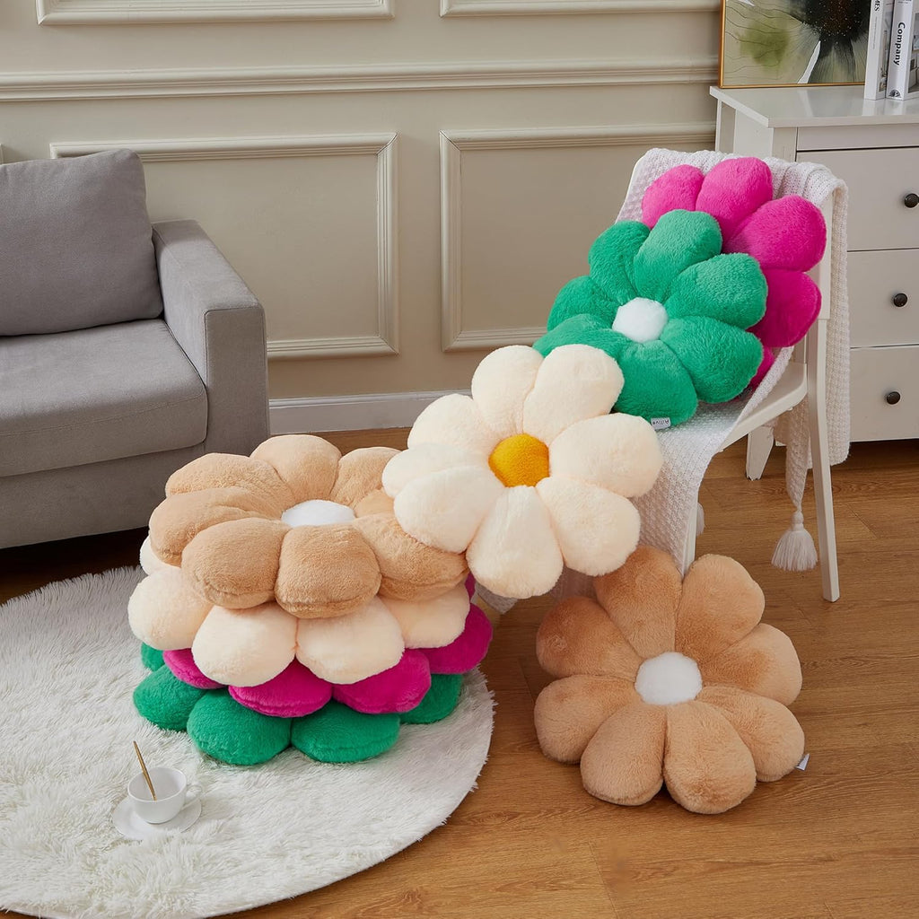 17.7In Cute White Daisy Flower Shaped Kids Throw Pillow Flower Throw Pillow Floor Pillow Cushion Sunflower Pillow Decorative Pillow for Kids Teens Tweens Girls. - Grand Goldman