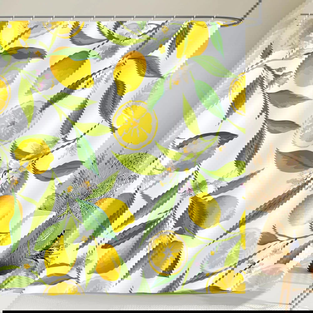 1 pc Fresh Lemon Fruit pattern Shower Curtains Bathroom Polyester Bath Curtains Printing Shower Curtain Decor With Hooks Curtain - Grand Goldman