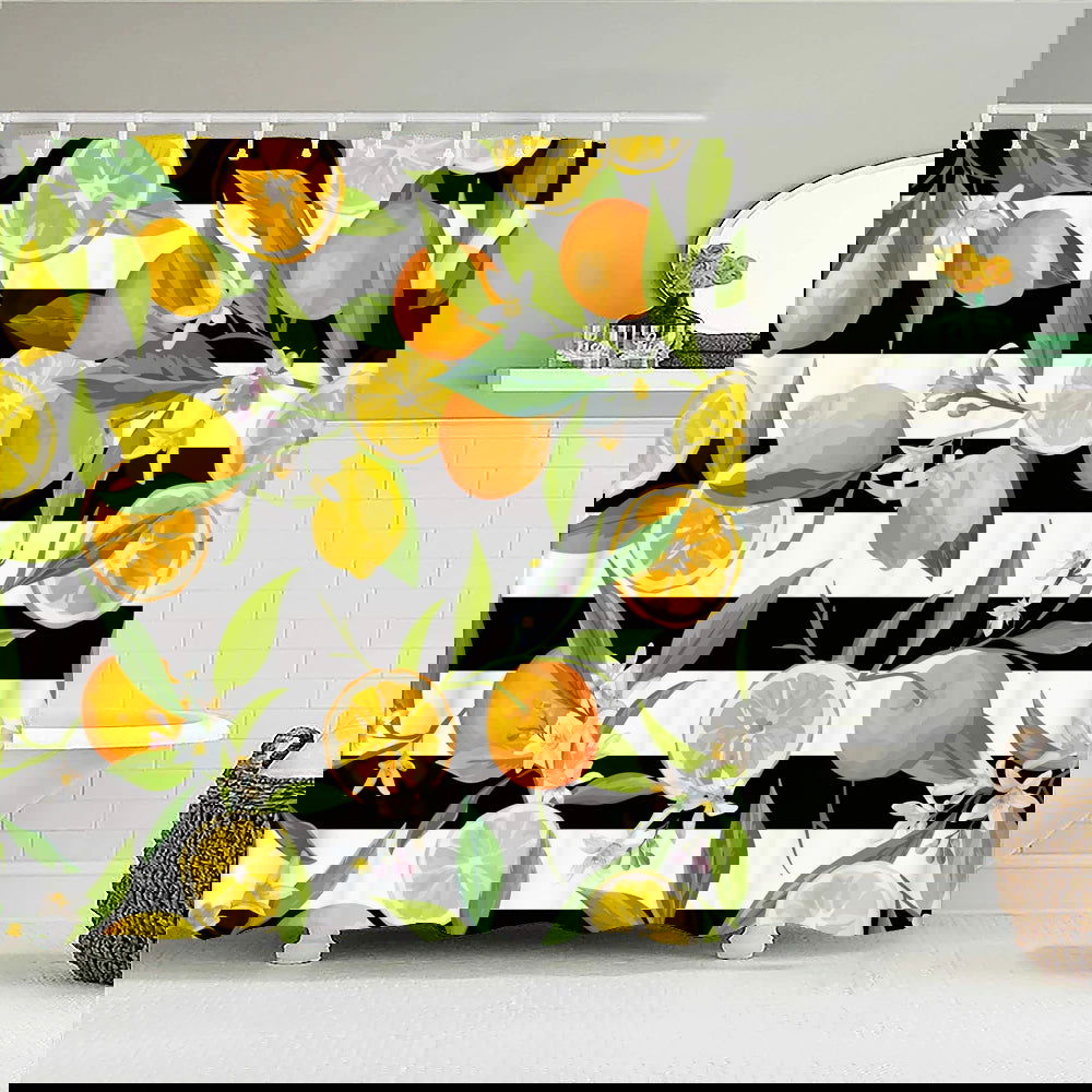 1 pc Fresh Lemon Fruit pattern Shower Curtains Bathroom Polyester Bath Curtains Printing Shower Curtain Decor With Hooks Curtain - Grand Goldman