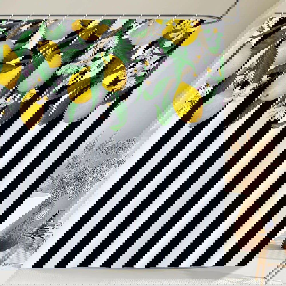 1 pc Fresh Lemon Fruit pattern Shower Curtains Bathroom Polyester Bath Curtains Printing Shower Curtain Decor With Hooks Curtain - Grand Goldman