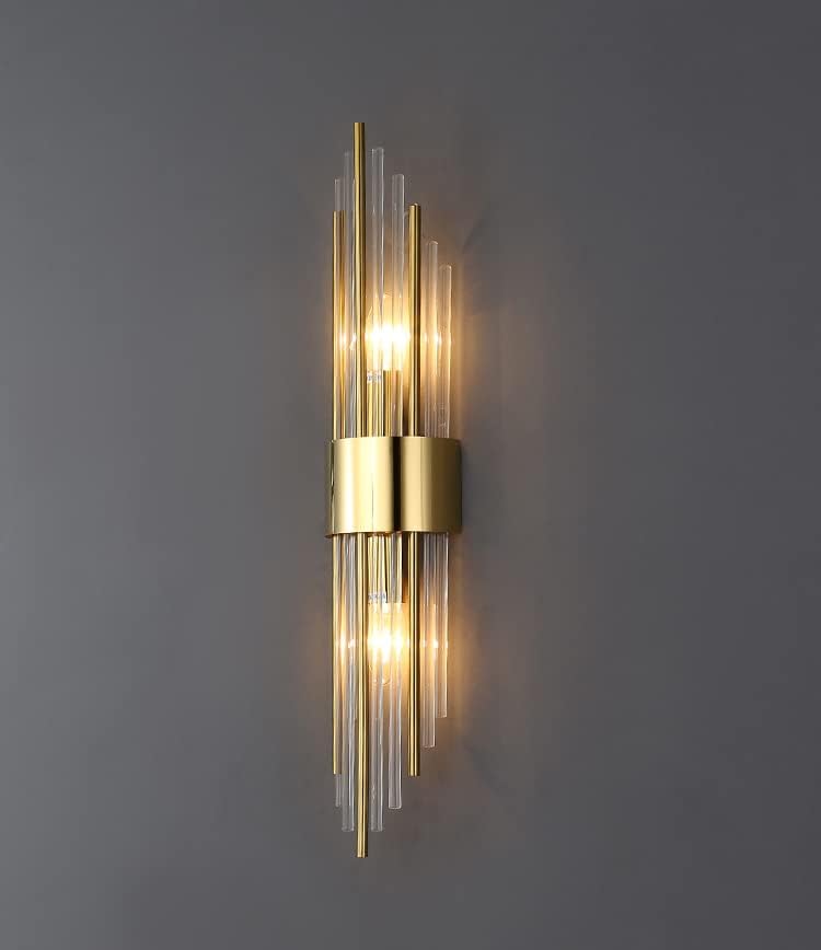 2-Light Modern Brushed Titanium Gold Wall Sconce with Clear Glass Crystal Luxury Wall Light Fixtures for Bedroom Living Room Bathroom Vanity Mirror Light Fixtures Set of 2 - Grand Goldman