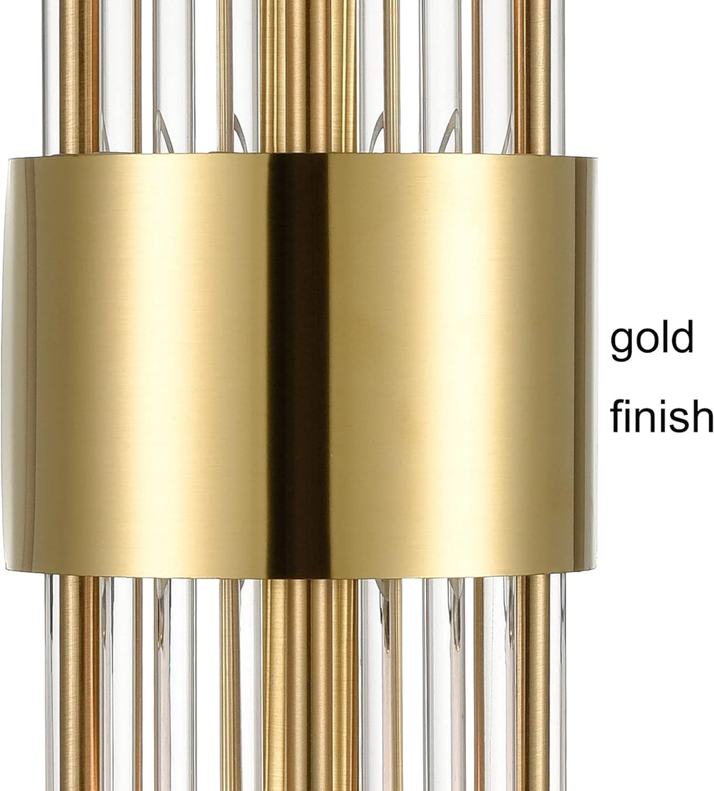 2-Light Modern Brushed Titanium Gold Wall Sconce with Clear Glass Crystal Luxury Wall Light Fixtures for Bedroom Living Room Bathroom Vanity Mirror Light Fixtures Set of 2 - Grand Goldman