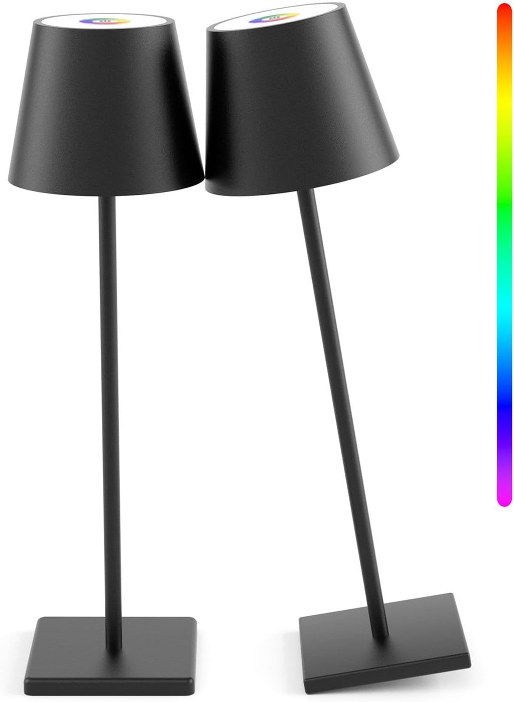 2-Pack LED Cordless Table Lamp, Rechargeable Battery Desk lamp 3W 5500mAh Battery Operated Stepless Dimming Modern Portable Table Light for Restaurant/Dinner/Bedroom/Outdoor IP54 Waterproof (Black) - Grand Goldman