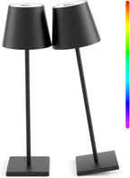 2-Pack LED Cordless Table Lamp, Rechargeable Battery Desk lamp 3W 5500mAh Battery Operated Stepless Dimming Modern Portable Table Light for Restaurant/Dinner/Bedroom/Outdoor IP54 Waterproof (Black) - Grand Goldman