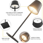 2-Pack LED Cordless Table Lamp, Rechargeable Battery Desk lamp 3W 5500mAh Battery Operated Stepless Dimming Modern Portable Table Light for Restaurant/Dinner/Bedroom/Outdoor IP54 Waterproof (Black) - Grand Goldman