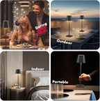 2-Pack LED Cordless Table Lamp, Rechargeable Battery Desk lamp 3W 5500mAh Battery Operated Stepless Dimming Modern Portable Table Light for Restaurant/Dinner/Bedroom/Outdoor IP54 Waterproof (Black) - Grand Goldman