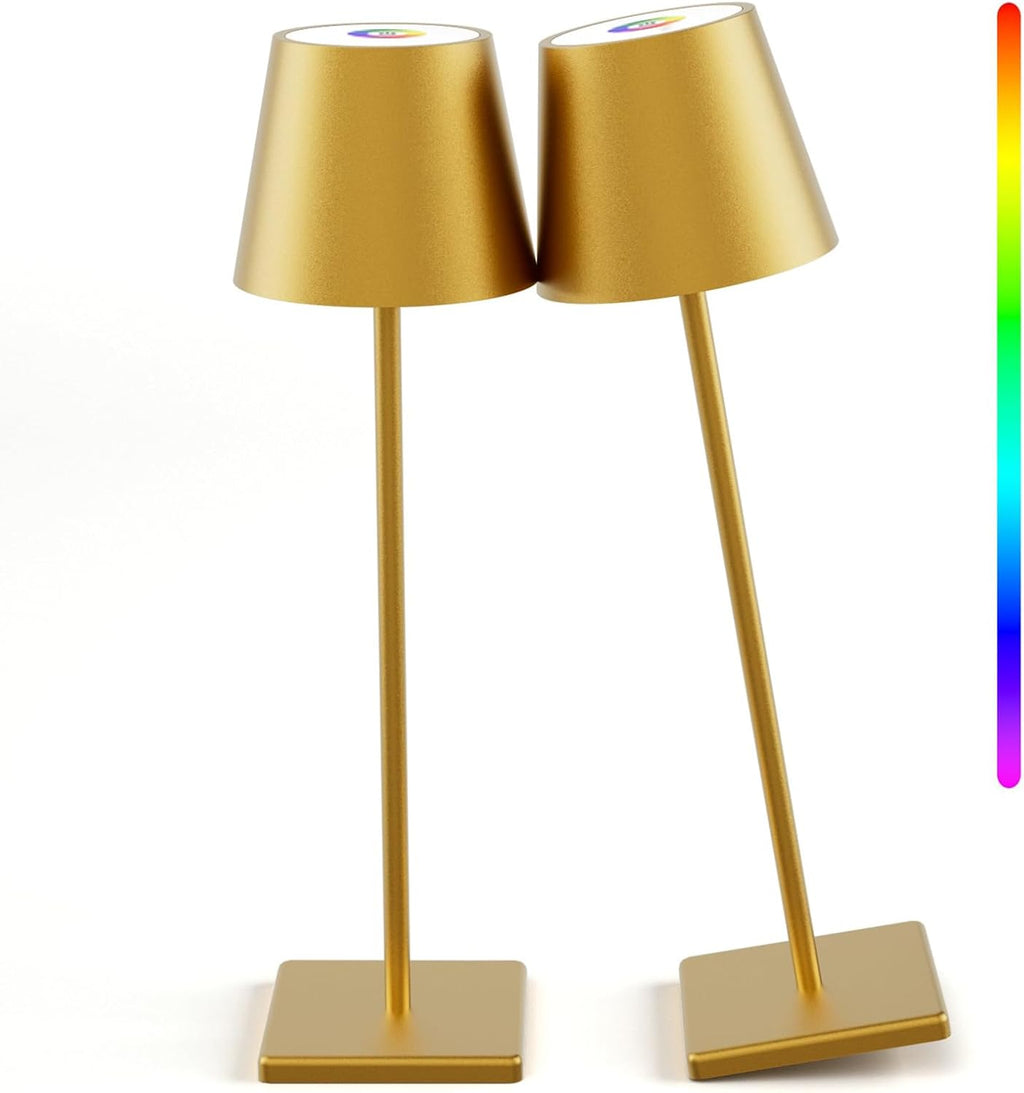 2-Pack LED Cordless Table Lamp, Rechargeable Battery Desk lamp 3W 5500mAh Battery Operated Stepless Dimming Modern Portable Table Light for Restaurant/Dinner/Bedroom/Outdoor IP54 Waterproof (Black) - Grand Goldman