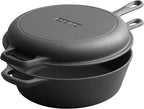 2-in-1 Pre-Seasoned Cast Iron Dutch Oven Pot with Skillet Lid Cooking Pan, Cast Iron Skillet Cookware Pan Set with Dual Handles Indoor Outdoor for Bread, Frying, Baking, Camping, BBQ, 5QT - Grand Goldman
