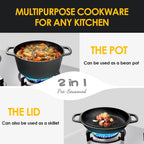 2-in-1 Pre-Seasoned Cast Iron Dutch Oven Pot with Skillet Lid Cooking Pan, Cast Iron Skillet Cookware Pan Set with Dual Handles Indoor Outdoor for Bread, Frying, Baking, Camping, BBQ, 5QT - Grand Goldman