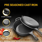 2-in-1 Pre-Seasoned Cast Iron Dutch Oven Pot with Skillet Lid Cooking Pan, Cast Iron Skillet Cookware Pan Set with Dual Handles Indoor Outdoor for Bread, Frying, Baking, Camping, BBQ, 5QT - Grand Goldman