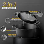 2-in-1 Pre-Seasoned Cast Iron Dutch Oven Pot with Skillet Lid Cooking Pan, Cast Iron Skillet Cookware Pan Set with Dual Handles Indoor Outdoor for Bread, Frying, Baking, Camping, BBQ, 5QT - Grand Goldman