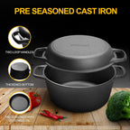2-in-1 Pre-Seasoned Cast Iron Dutch Oven Pot with Skillet Lid Cooking Pan, Cast Iron Skillet Cookware Pan Set with Dual Handles Indoor Outdoor for Bread, Frying, Baking, Camping, BBQ, 5QT - Grand Goldman