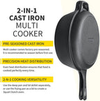 2-in-1 Pre-Seasoned Cast Iron Dutch Oven Pot with Skillet Lid Cooking Pan, Cast Iron Skillet Cookware Pan Set with Dual Handles Indoor Outdoor for Bread, Frying, Baking, Camping, BBQ, 5QT - Grand Goldman