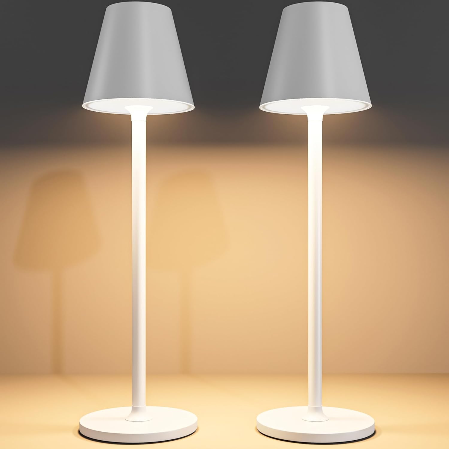 2 Pack LED CordlessTable Lamp,4000mAh Rechargeable Battery Desk lamp,3 Level Brightness Night Light,Minimalist Design, for Couple Dinner/Coffee Table/Restaurant/Bedroom(Black 2pack) - Grand Goldman