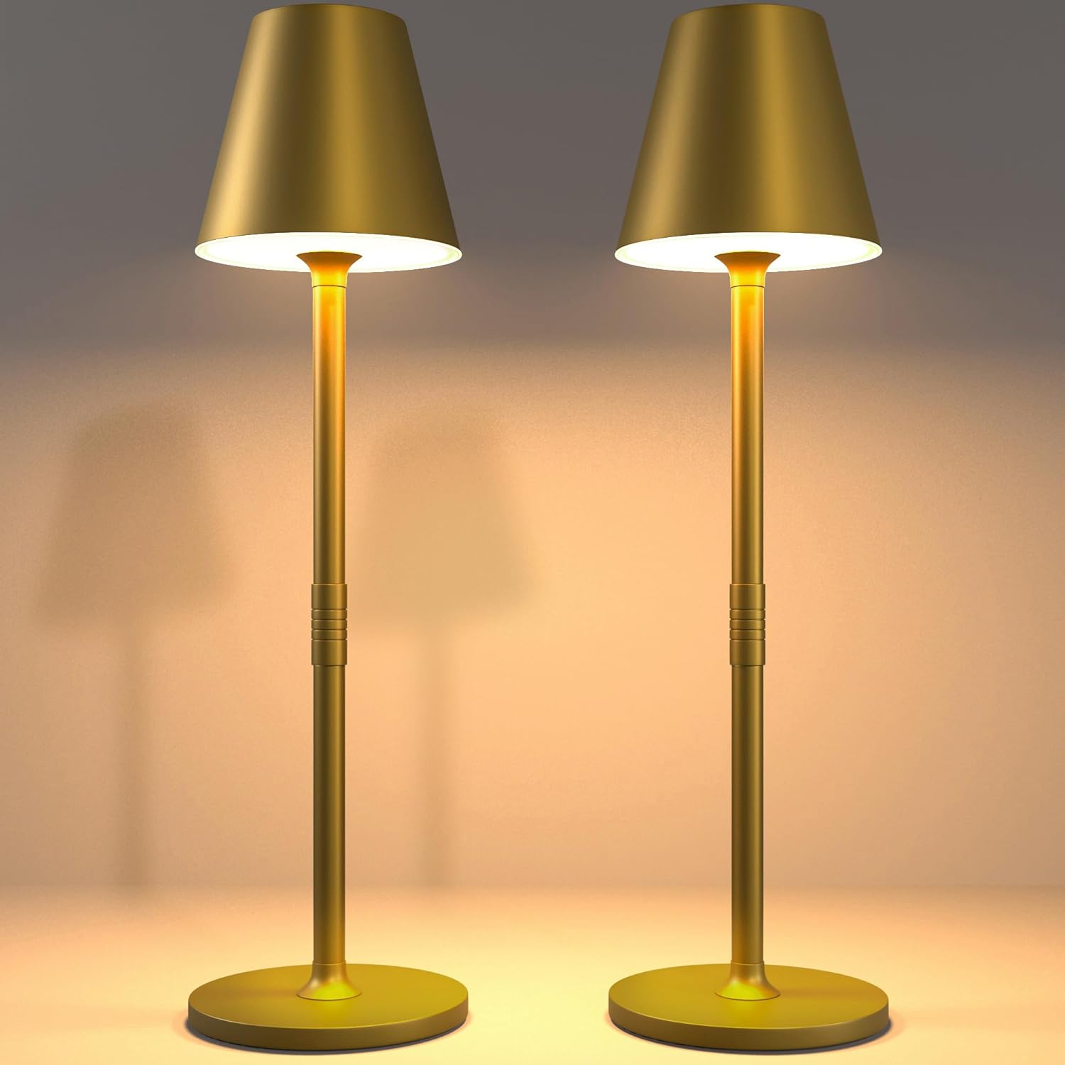2 Pack LED CordlessTable Lamp,4000mAh Rechargeable Battery Desk lamp,3 Level Brightness Night Light,Minimalist Design, for Couple Dinner/Coffee Table/Restaurant/Bedroom(Black 2pack) - Grand Goldman