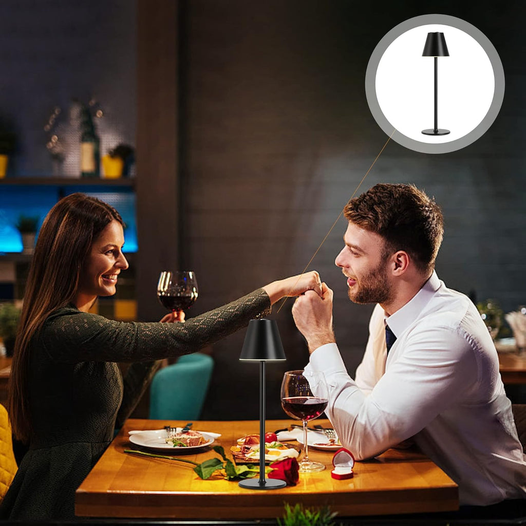 2 Pack LED CordlessTable Lamp,4000mAh Rechargeable Battery Desk lamp,3 Level Brightness Night Light,Minimalist Design, for Couple Dinner/Coffee Table/Restaurant/Bedroom(Black 2pack) - Grand Goldman