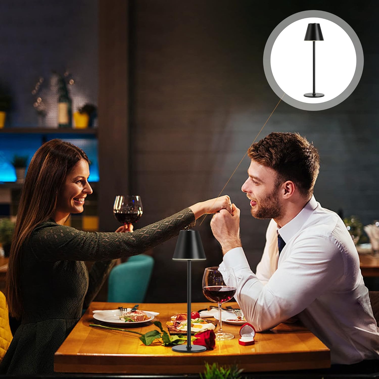 2 Pack LED CordlessTable Lamp,4000mAh Rechargeable Battery Desk lamp,3 Level Brightness Night Light,Minimalist Design, for Couple Dinner/Coffee Table/Restaurant/Bedroom(Black 2pack) - Grand Goldman