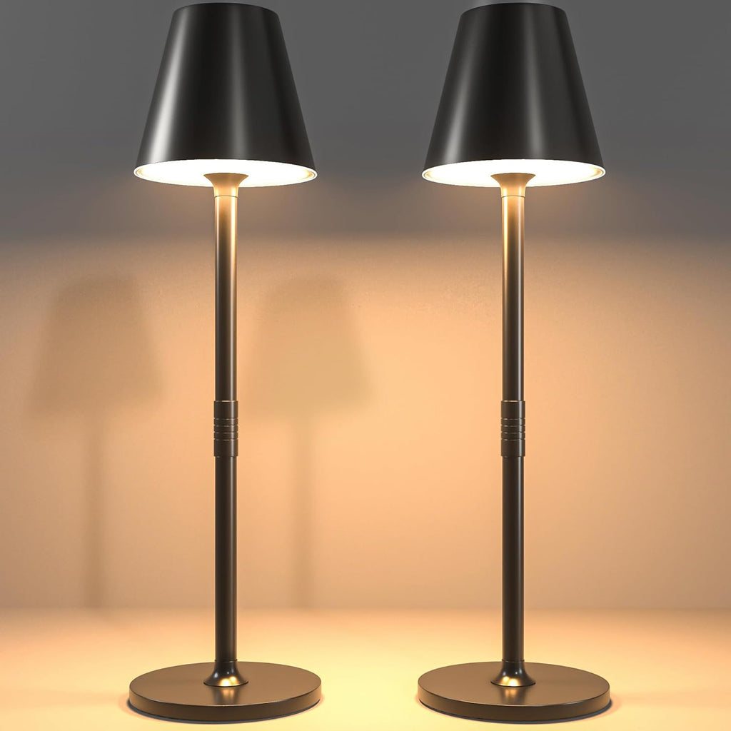 2 Pack LED CordlessTable Lamp,4000mAh Rechargeable Battery Desk lamp,3 Level Brightness Night Light,Minimalist Design, for Couple Dinner/Coffee Table/Restaurant/Bedroom(Black 2pack) - Grand Goldman