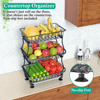 3-Tier Rolling Pantry Floor Organizers and Storage Cart on Wheels, Stackable Wire Pantry Baskets for Pantry Shelves, Kitchen Fruit Basket Stand Storage Rack for Snack Fruit Onion Potato Bread - Grand Goldman