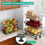 3-Tier Rolling Pantry Floor Organizers and Storage Cart on Wheels, Stackable Wire Pantry Baskets for Pantry Shelves, Kitchen Fruit Basket Stand Storage Rack for Snack Fruit Onion Potato Bread - Grand Goldman