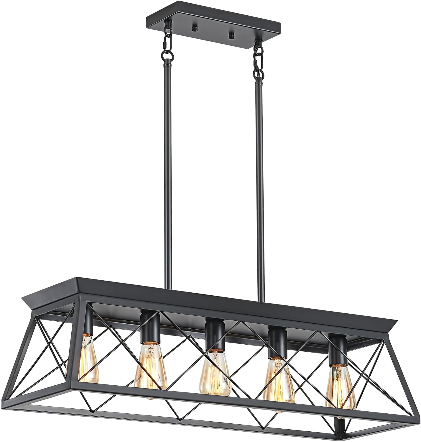 31.5" Farmhouse Kitchen Island Lighting, 5-Light Dining Room Light Fixtures, Rectangular Chandeliers, Rustic Pendant Light Fixtures for Kitchen, Pool Table Lights, Black - Grand Goldman