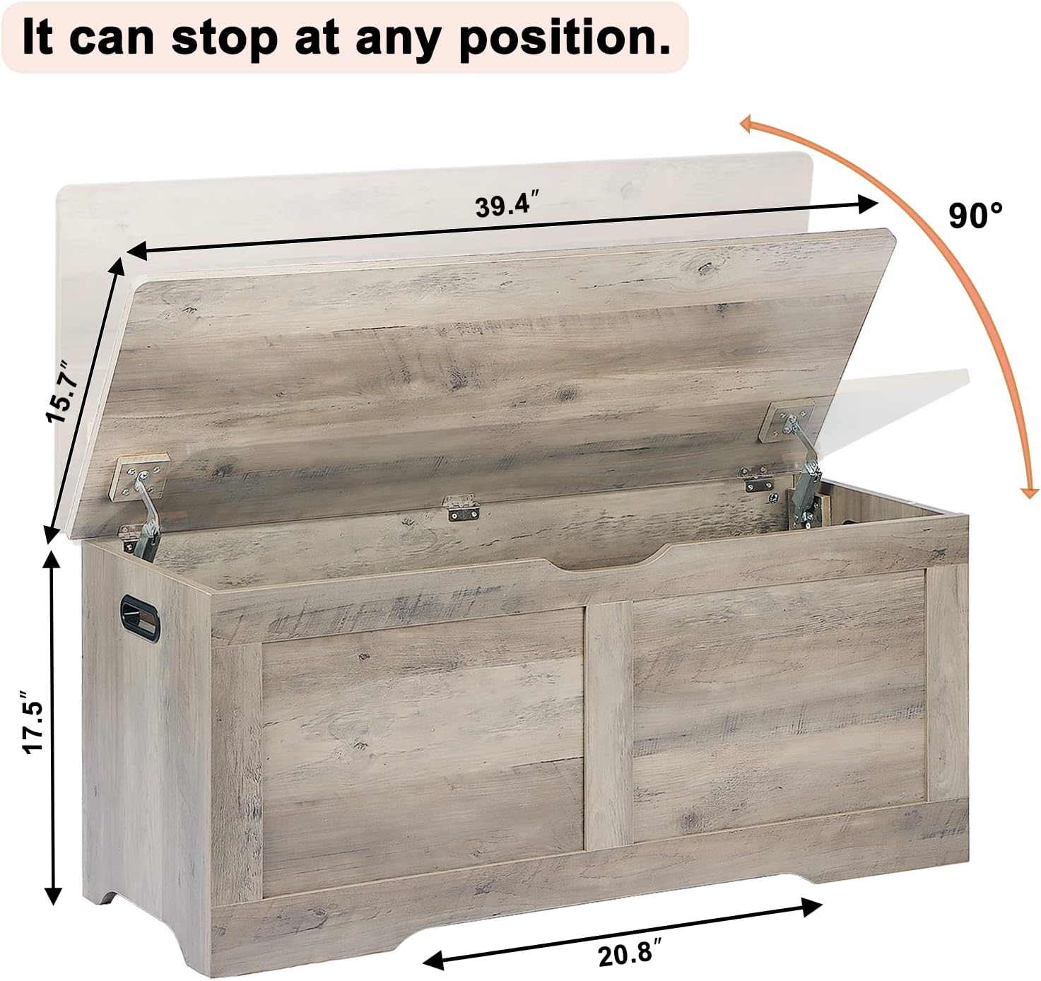 39.4" Storage Chest, Wooden Storage Bench, Lift Top Toy Chest with 2 Safety Hinges, Large Toy Box, Entryway Bench for Living Room, Bedroom, Grey - Grand Goldman