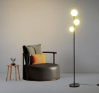3 Globe Mid Century Modern Floor Lamp for Living Room, Contemporary Gold Lamp with Frosted Glass Shade and Bulbs Included, LED Standing Tall Pole Lamp for Bedrooms, Office - Antique Brass - Grand Goldman