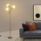 3 Globe Mid Century Modern Floor Lamp for Living Room, Contemporary Gold Lamp with Frosted Glass Shade and Bulbs Included, LED Standing Tall Pole Lamp for Bedrooms, Office - Antique Brass - Grand Goldman