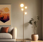 3 Globe Mid Century Modern Floor Lamp for Living Room, Contemporary Gold Lamp with Frosted Glass Shade and Bulbs Included, LED Standing Tall Pole Lamp for Bedrooms, Office - Antique Brass - Grand Goldman