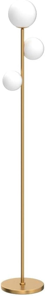 3 Globe Mid Century Modern Floor Lamp for Living Room, Contemporary Gold Lamp with Frosted Glass Shade and Bulbs Included, LED Standing Tall Pole Lamp for Bedrooms, Office - Antique Brass - Grand Goldman
