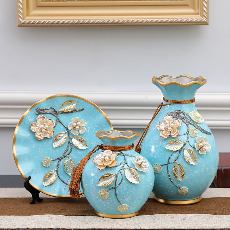 3 Piece Floral European-style Ceramic Vase Set - Grand Goldman