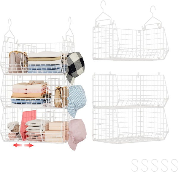 3 Tier Closet Hanging Shelves with Divider, Extra Large Closet Organizers and Storage, Clothes Hanging Organizer Clothing Sweaters Shoes Handbags Clutches Accessories-White - Grand Goldman