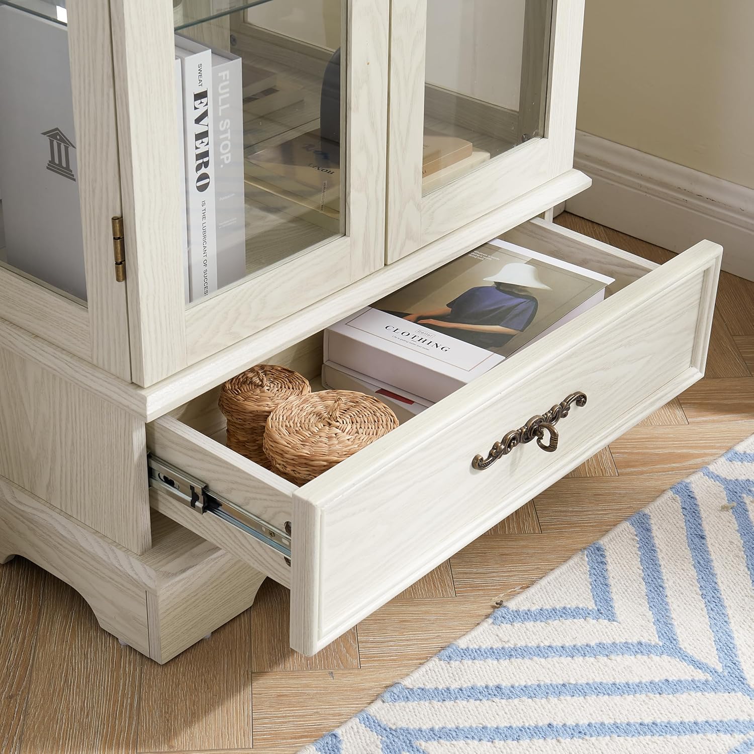 47" Curio Cabinet Accent Display Cabinet with 3-Tier Adjustable Glass Shelves, Mirrored Back Panel & Tempered Glass Doors Vintage Lighted China Cabinet for Living Room (Dark Cherry) - Grand Goldman