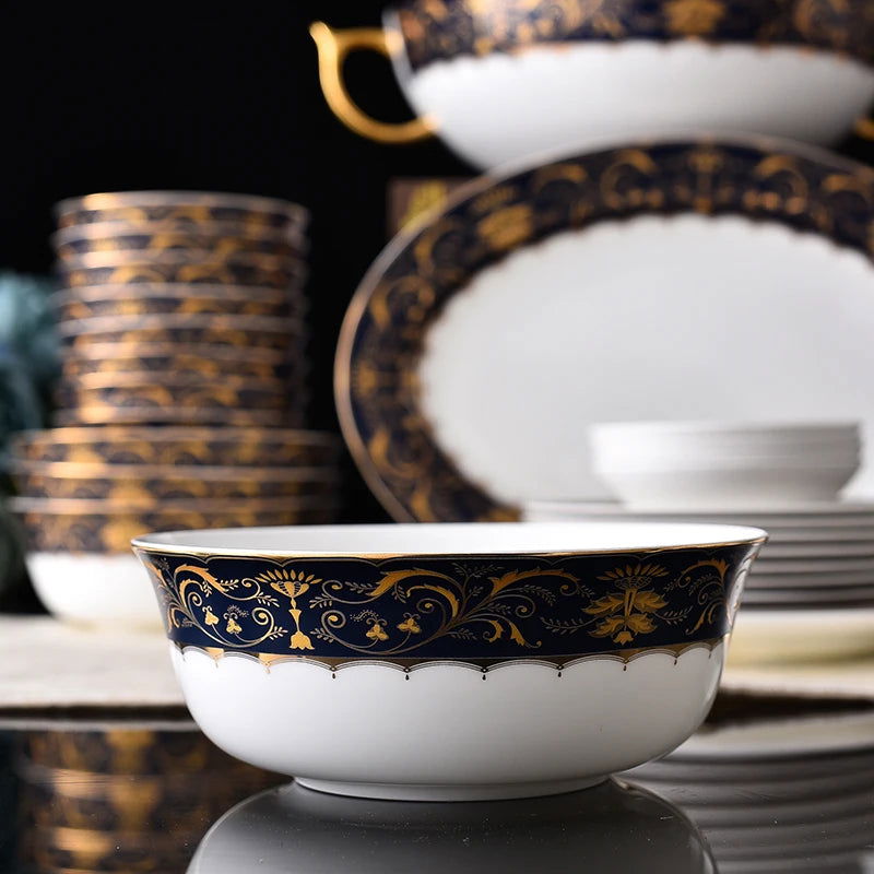 52 Pcs Dishes Set Household High-Quality Bone China Tableware Nordic bowls and Plates Light Luxury Style Bowls and Chopsticks - Grand Goldman