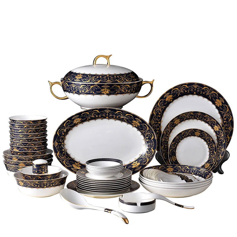 52 Pcs Dishes Set Household High-Quality Bone China Tableware Nordic bowls and Plates Light Luxury Style Bowls and Chopsticks - Grand Goldman